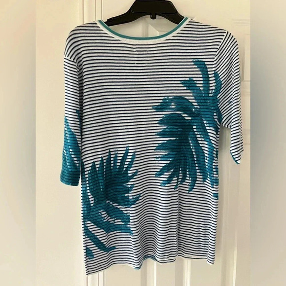 NWT NIC + ZOE LEAVING LINES SHORT SLEEVED SWEATER MEDIUM (LINEN / COTTON BLEND) - Picture 5 of 8